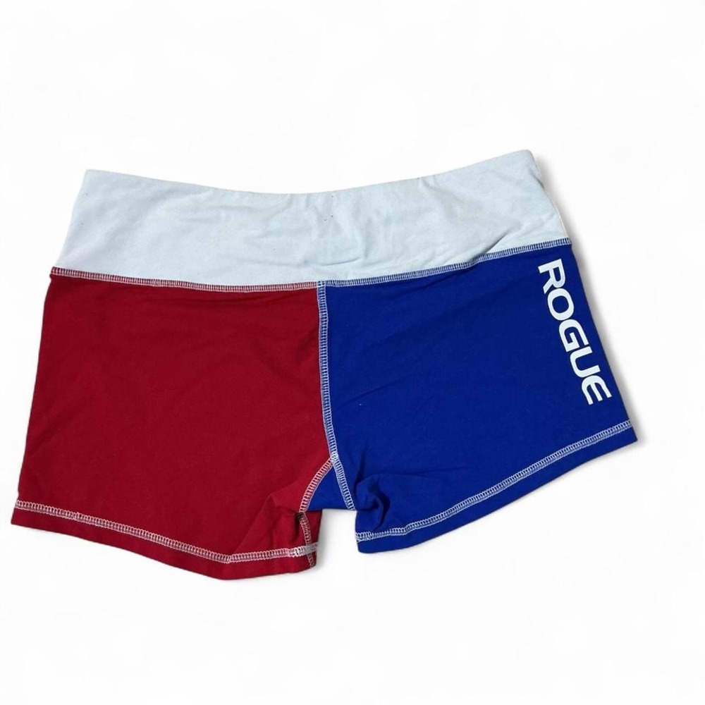 Rogue Athletic Shorts Women's L CrossFit Red Blue White Color Block‎ Gym Workout